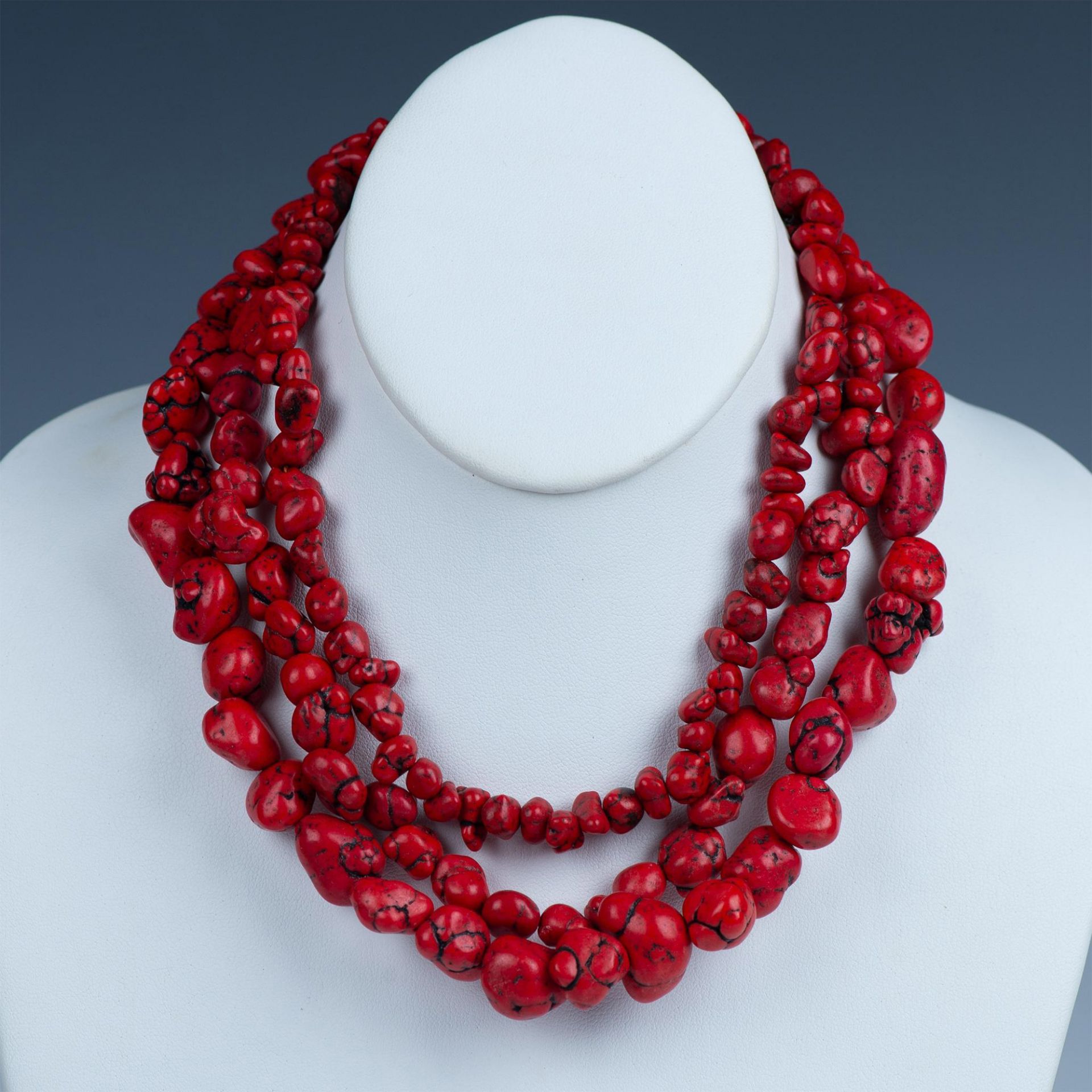 Bright Three-Strand Red Stone Necklace - Image 2 of 6
