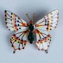 Czechoslovakian Hand Painted Rhinestone Butterfly Brooch