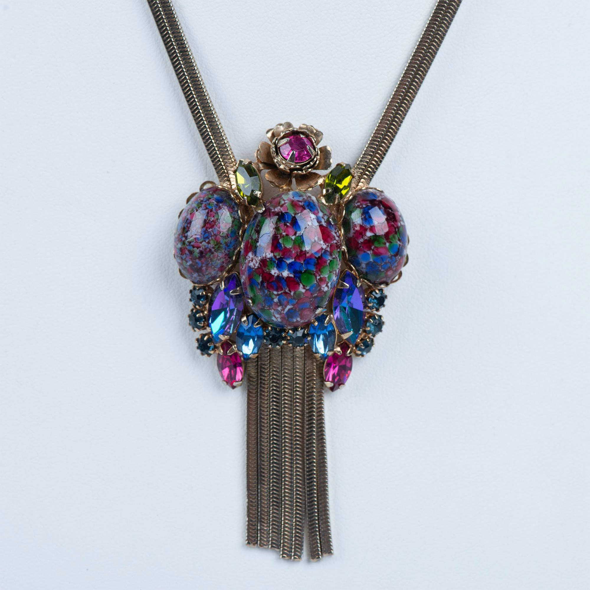 Fabulous Colorful Art Glass & Rhinestone Necklace - Image 2 of 5