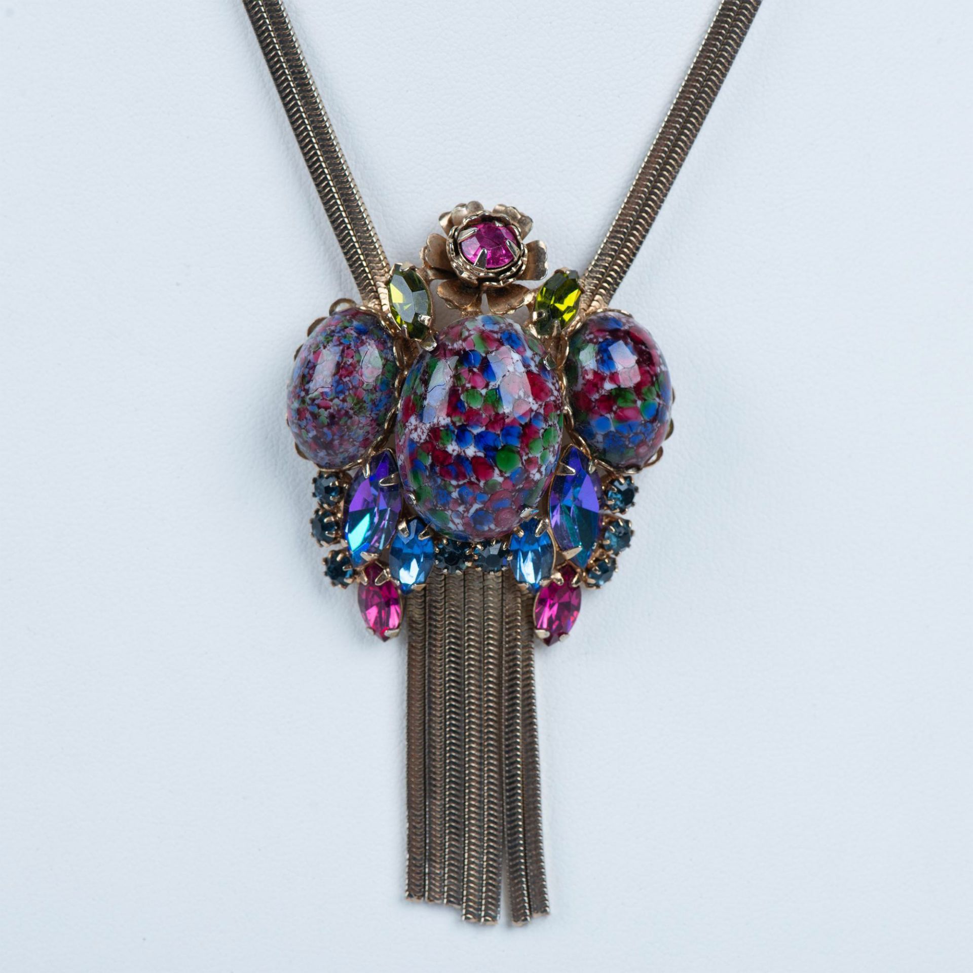 Fabulous Colorful Art Glass & Rhinestone Necklace - Bild 2 aus 5