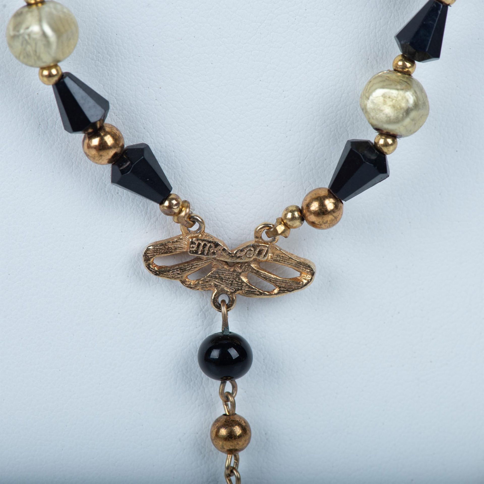 Mid-Century Goldtone Black Necklace & Clip-On Earrings Set - Bild 5 aus 6