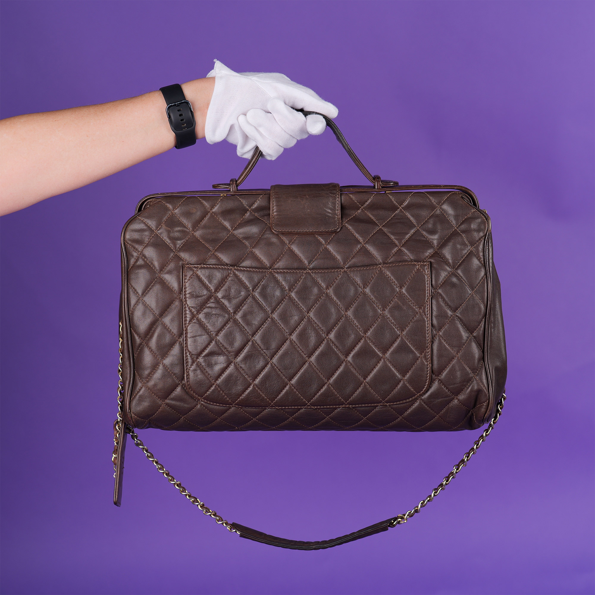 Authentic Chanel Brown Quilted Leather Large Doctor Bag - Image 6 of 13