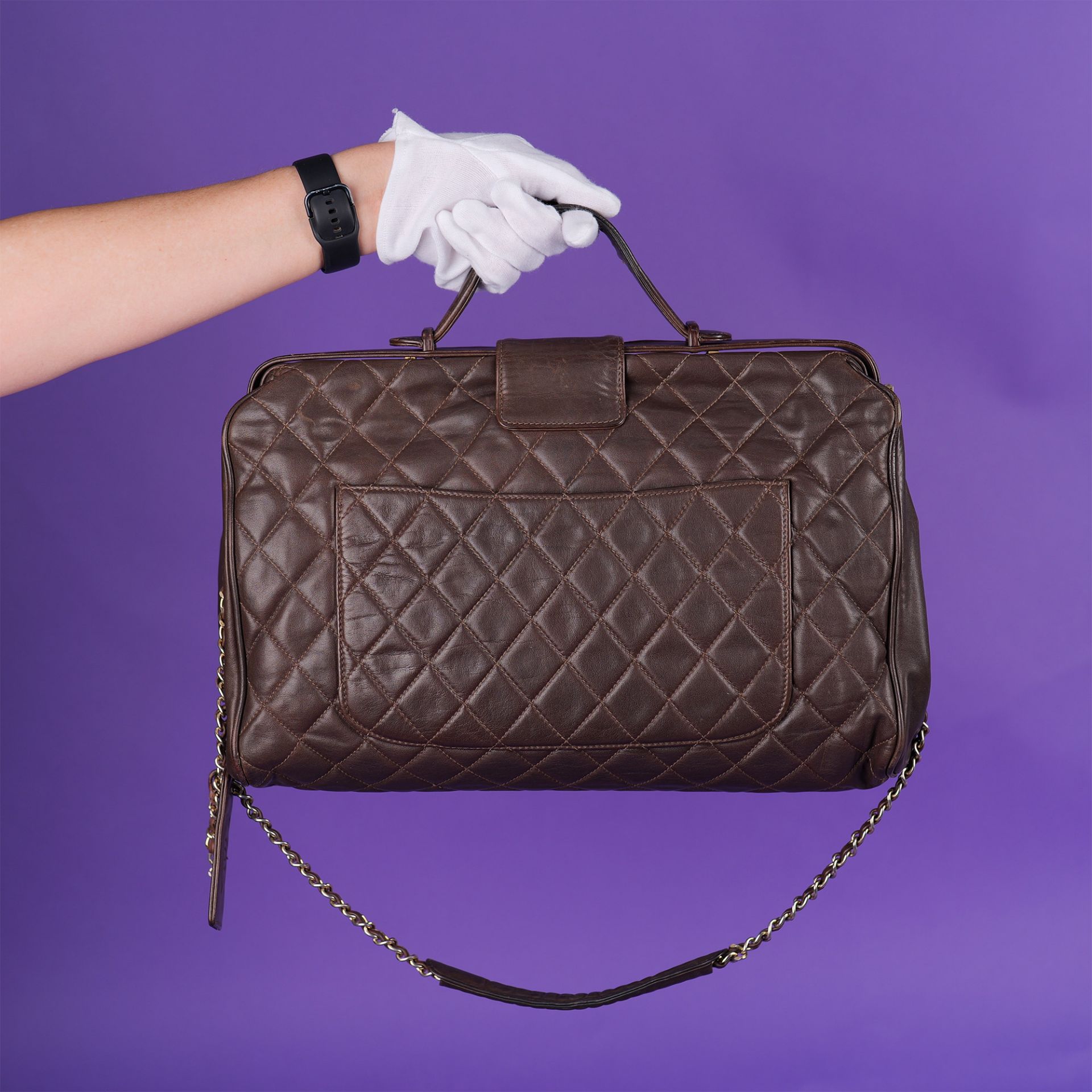 Authentic Chanel Brown Quilted Leather Large Doctor Bag - Bild 6 aus 13