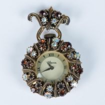 Florenza Art Nouveau Rhinestone Watch Brooch