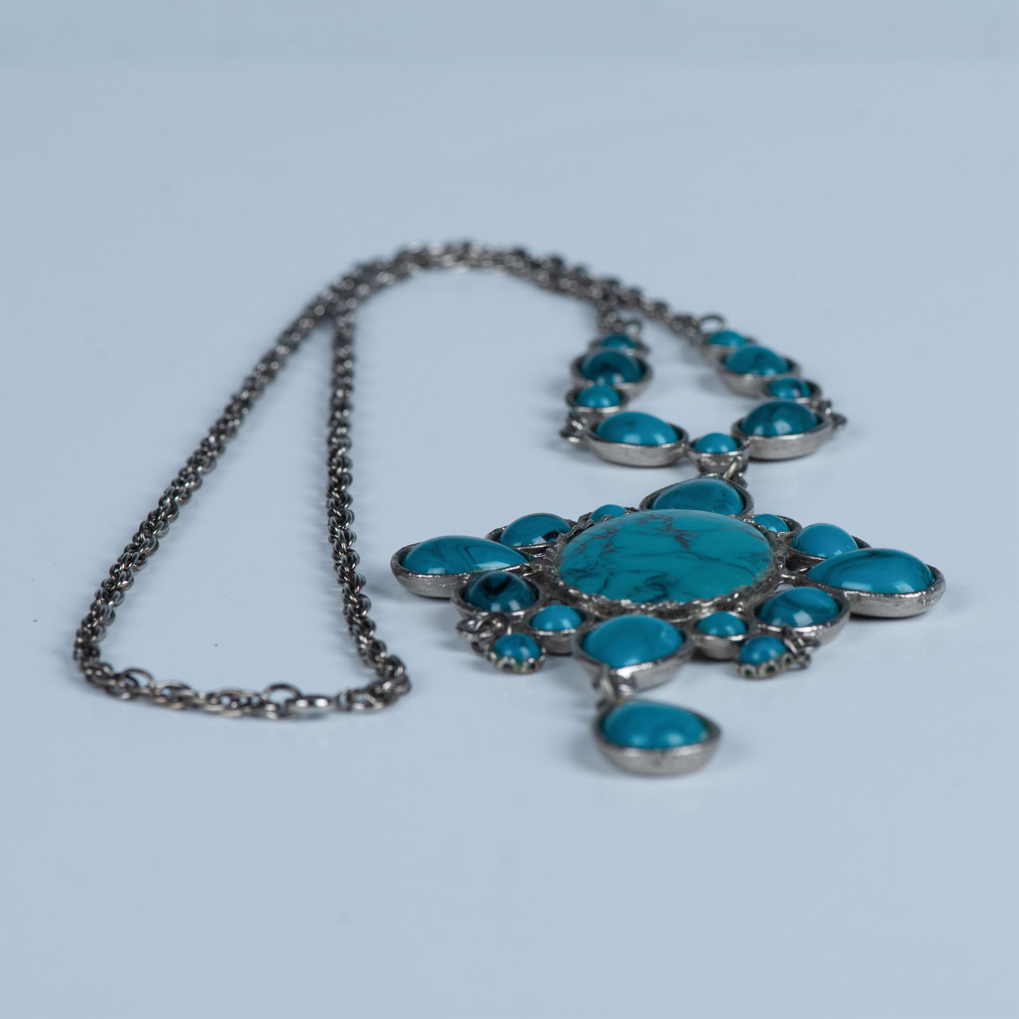 Bold Southwestern Faux Turquoise Pendant Necklace - Image 6 of 8