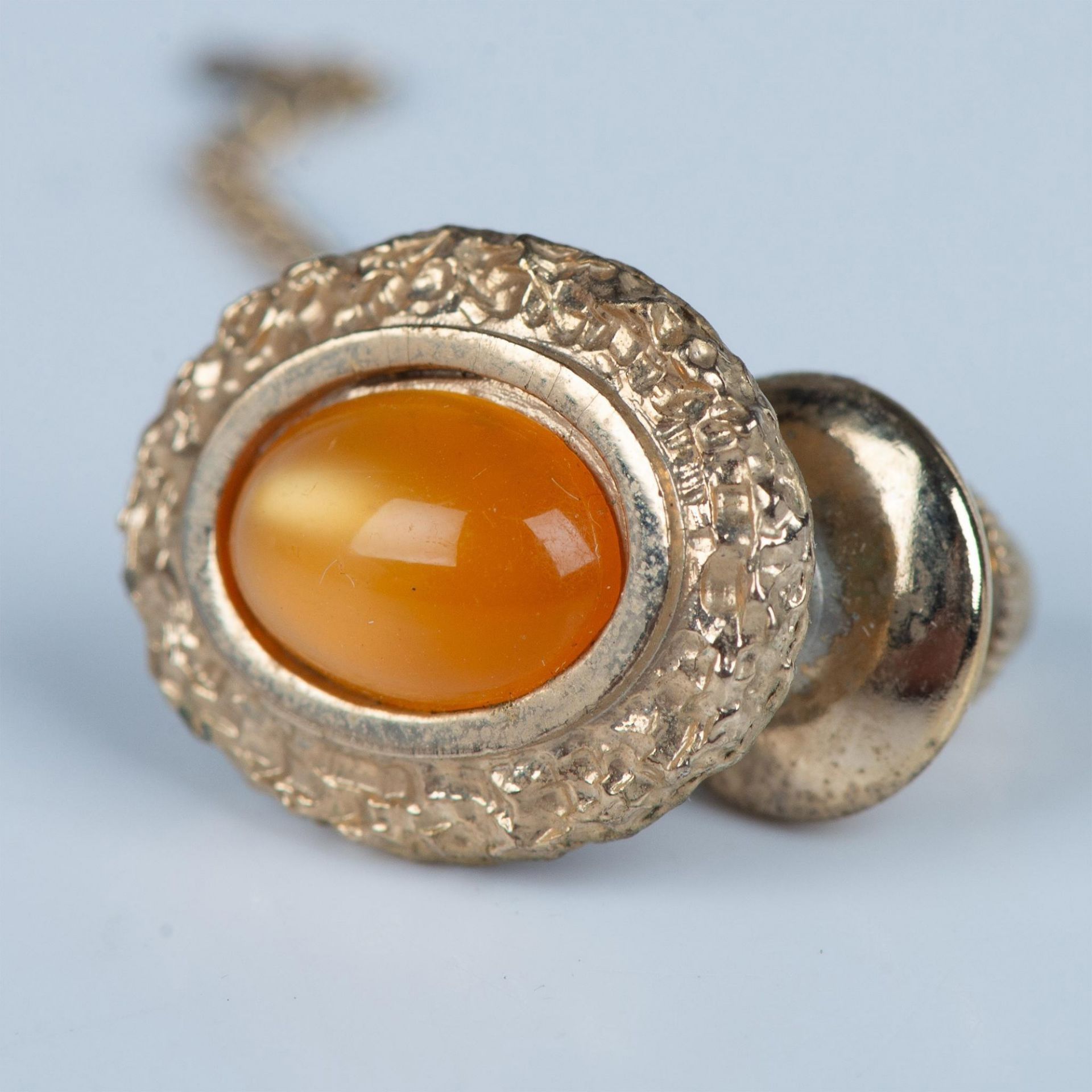 Vintage Sears Roebuck Gold Metal & Orange Stone Tie Tack - Bild 2 aus 5