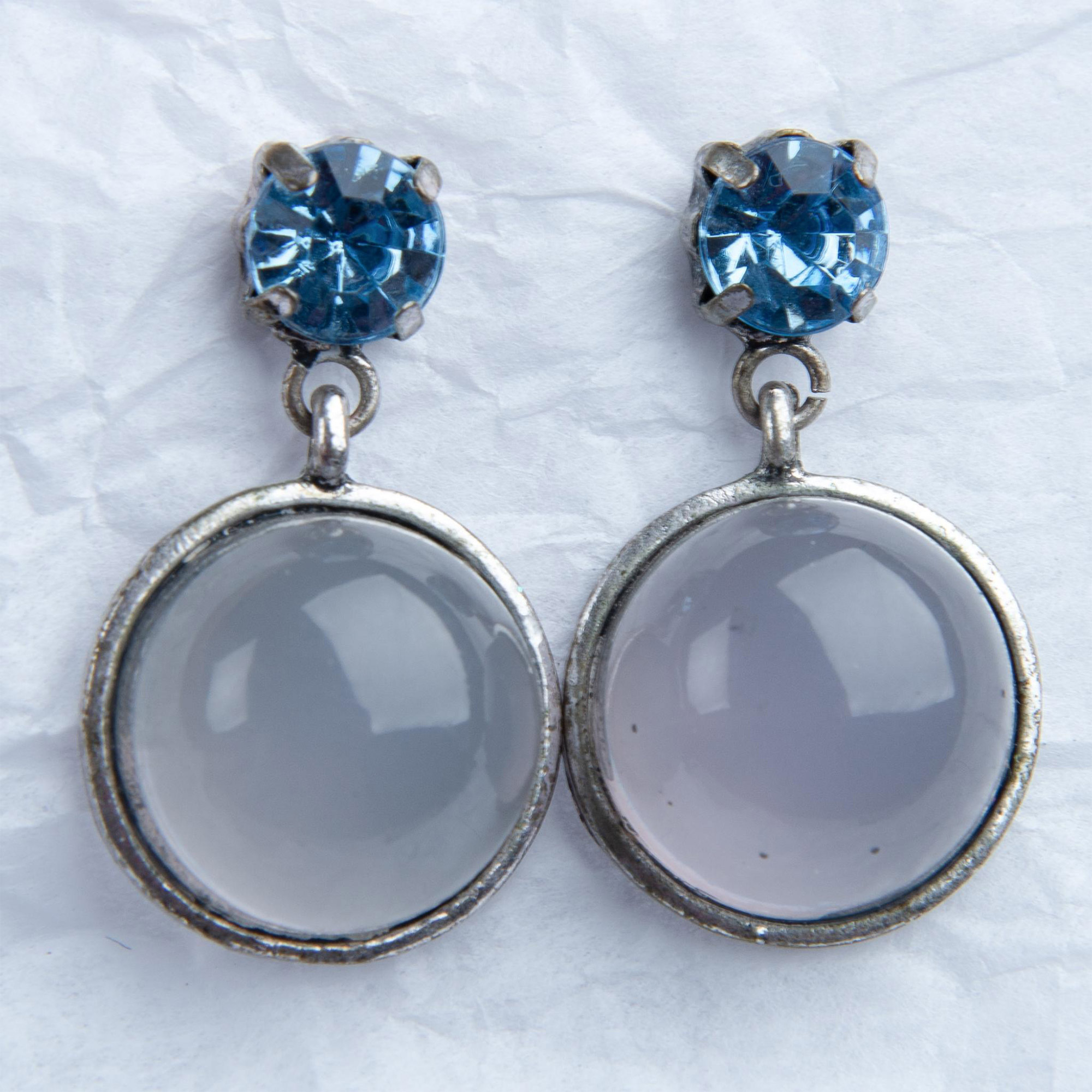 Silver Metal Blue Rhinestone Drop Earrings - Image 4 of 6