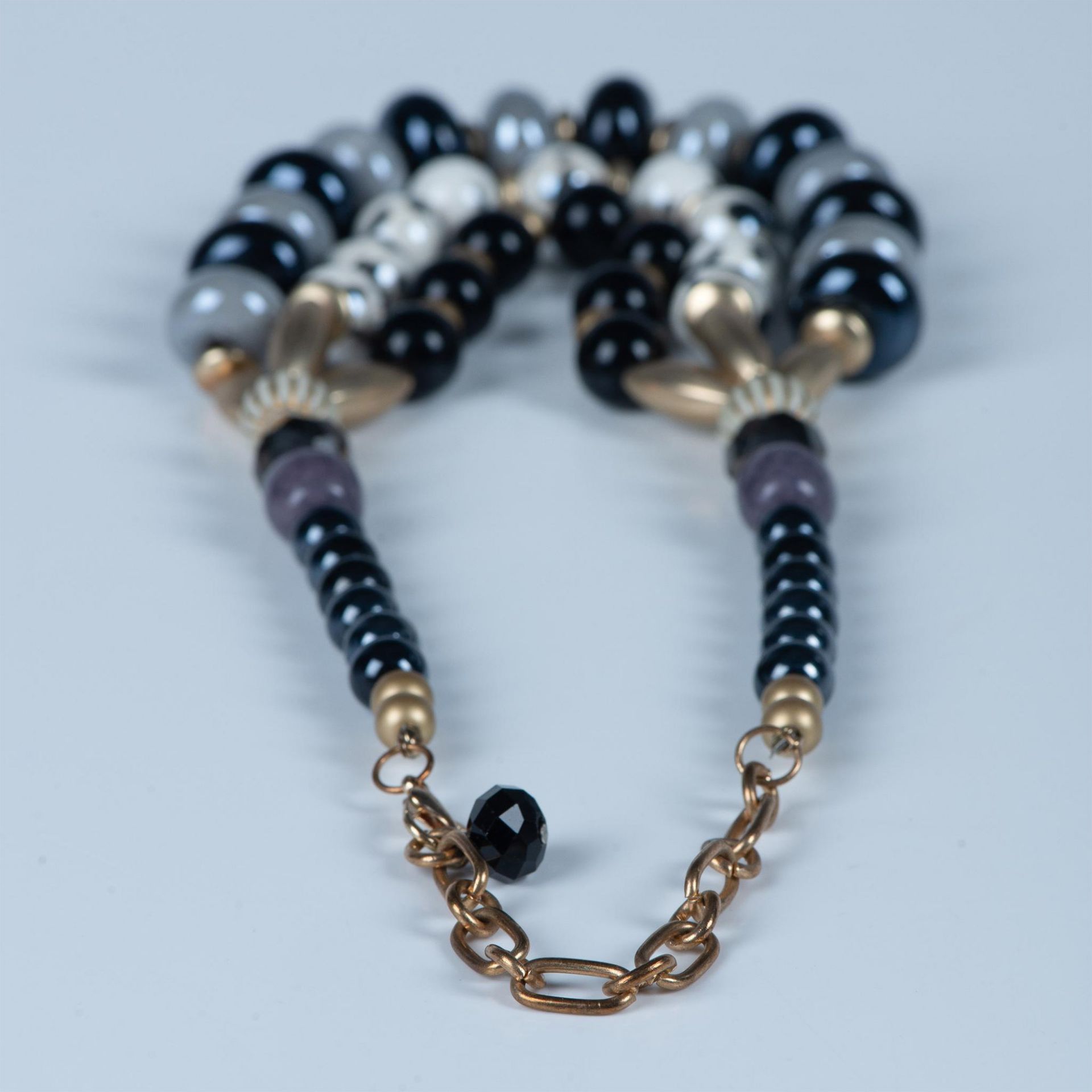 Bold Multi-Strand Blue, White & Gold Bead Necklace - Image 4 of 4