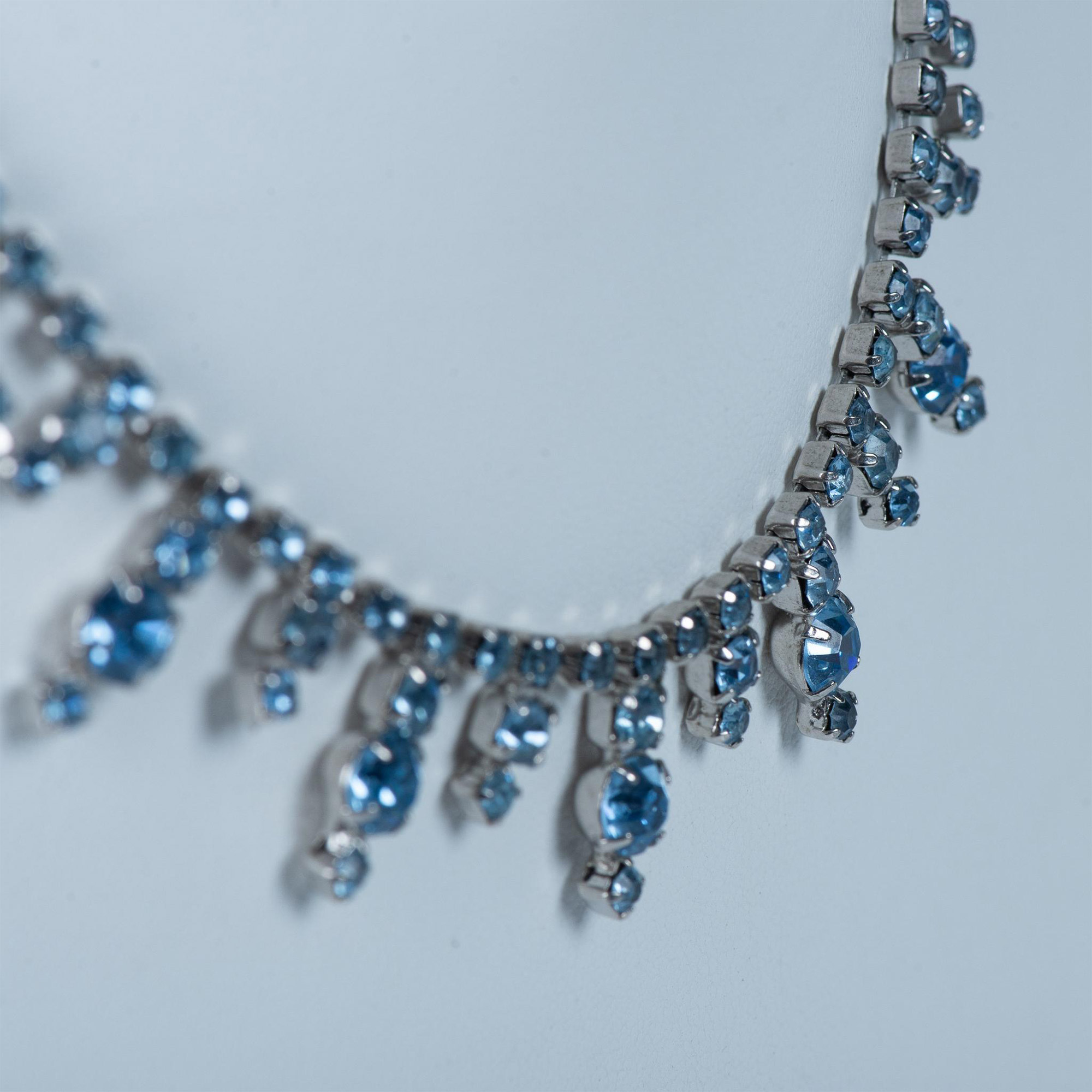 Vintage Silver Tone Blue Rhinestone Necklace - Image 2 of 3