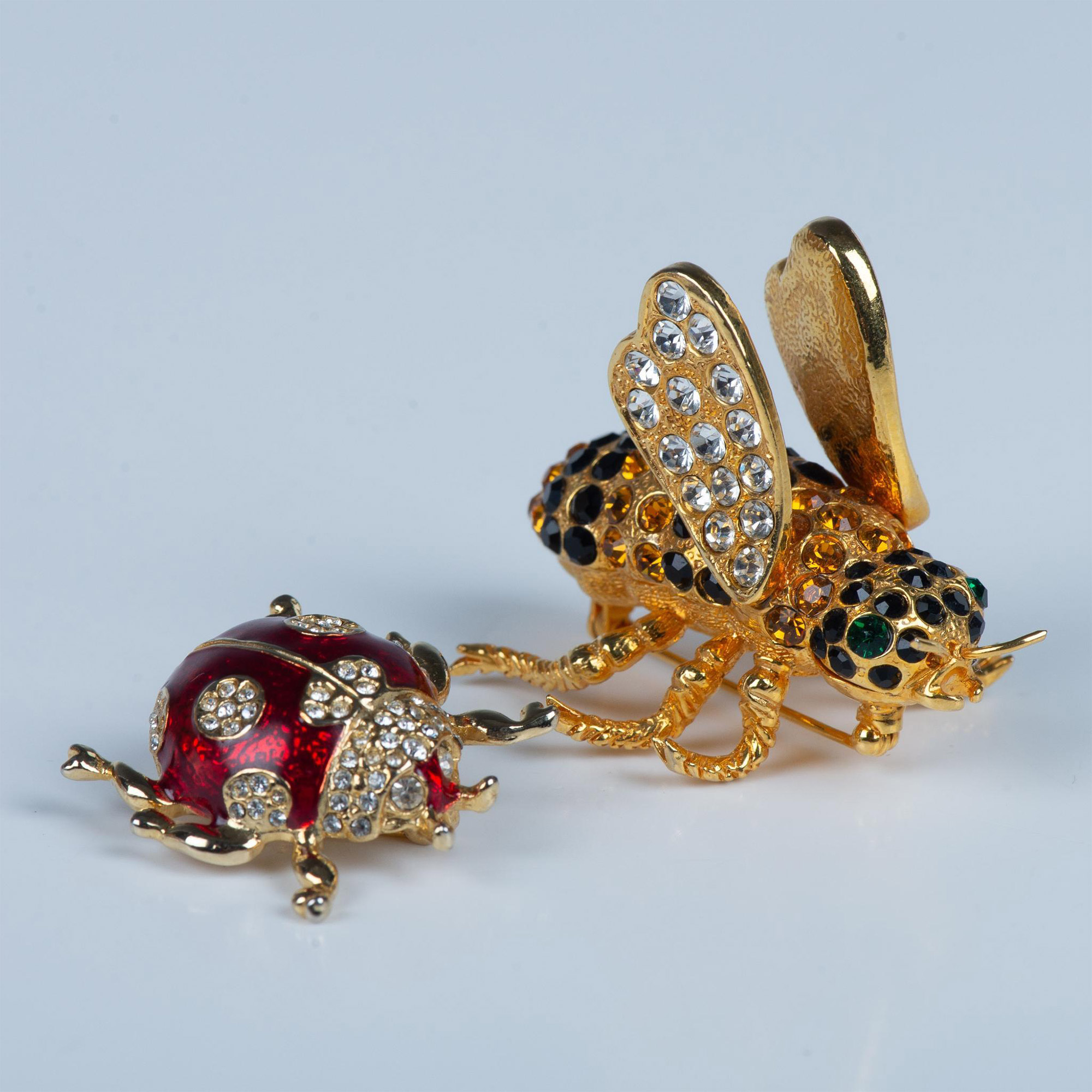 2pc Naturalistic 3D Bumblebee & Ladybug Insect Brooches