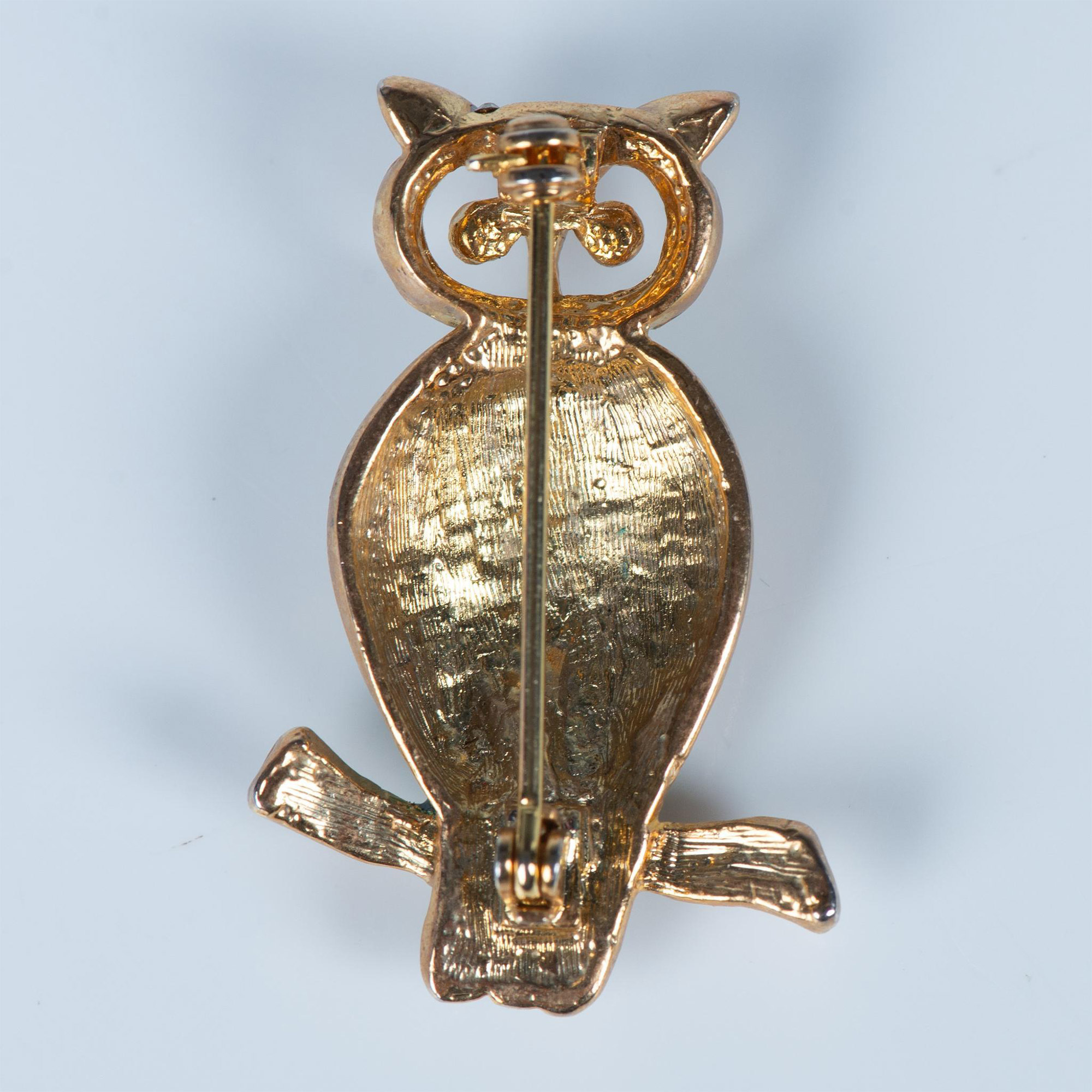 Gold Tone Rhinestone & Enamel Owl Brooch - Image 2 of 4