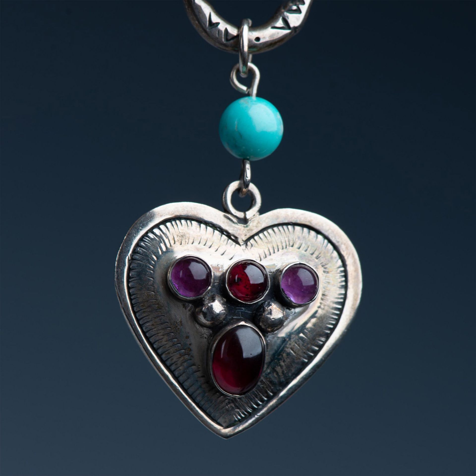Pretty Sterling Silver Multi-Gemstone Heart Necklace - Image 3 of 4