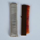 Vintage Gold Metal Mother of Pearl Retractable Comb Case