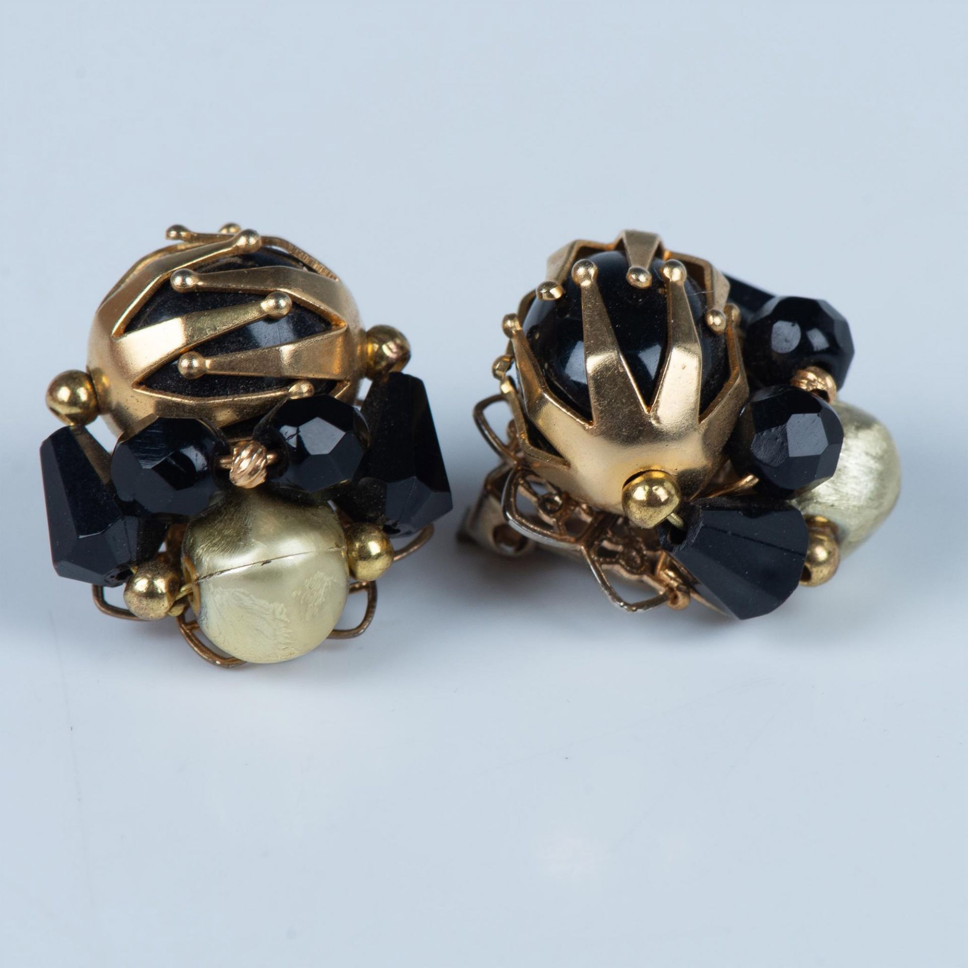 Mid-Century Goldtone Black Necklace & Clip-On Earrings Set - Bild 3 aus 6