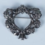 Beautiful Silver Metal & Crystal Flower Brooch