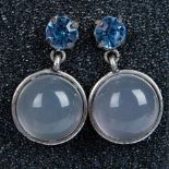 Silver Metal Blue Rhinestone Drop Earrings