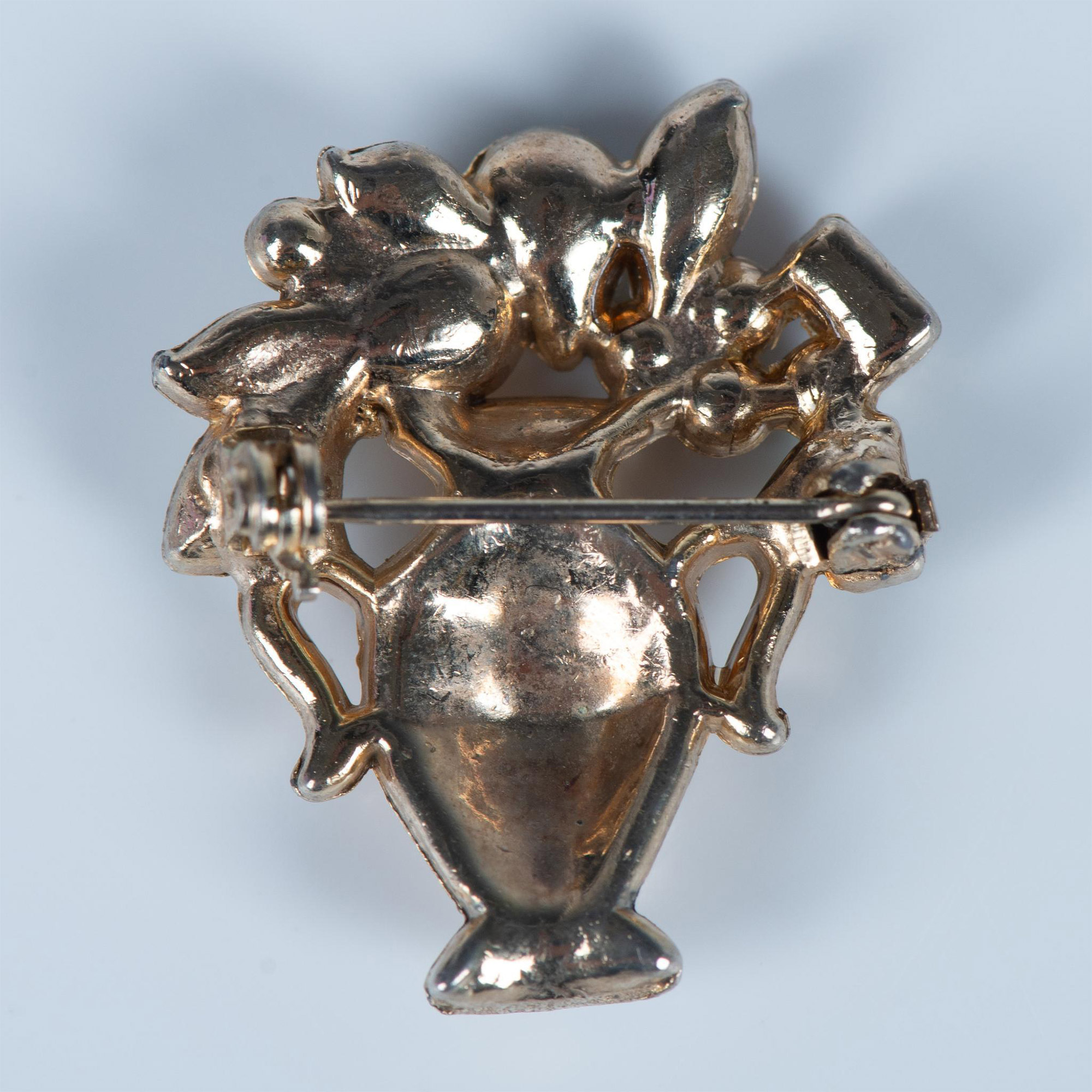 Pretty Gold Metal Rhinestone Amphora Brooch - Image 2 of 3