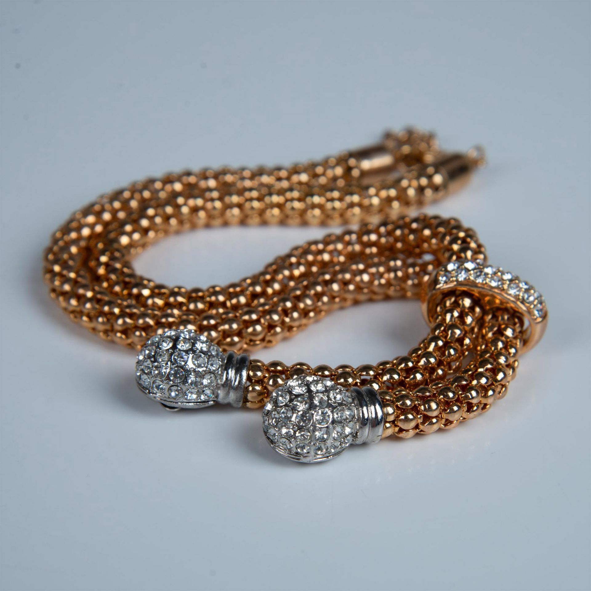 2pc Fancy Two-Tone Metal Crystal Bolo Necklace & Earrings - Bild 4 aus 8