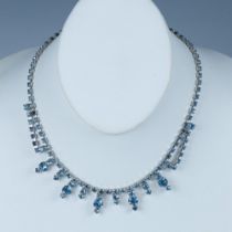 Vintage Silver Tone Blue Rhinestone Necklace