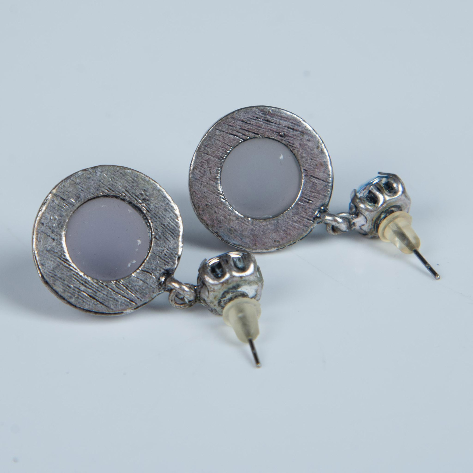 Silver Metal Blue Rhinestone Drop Earrings - Image 6 of 6