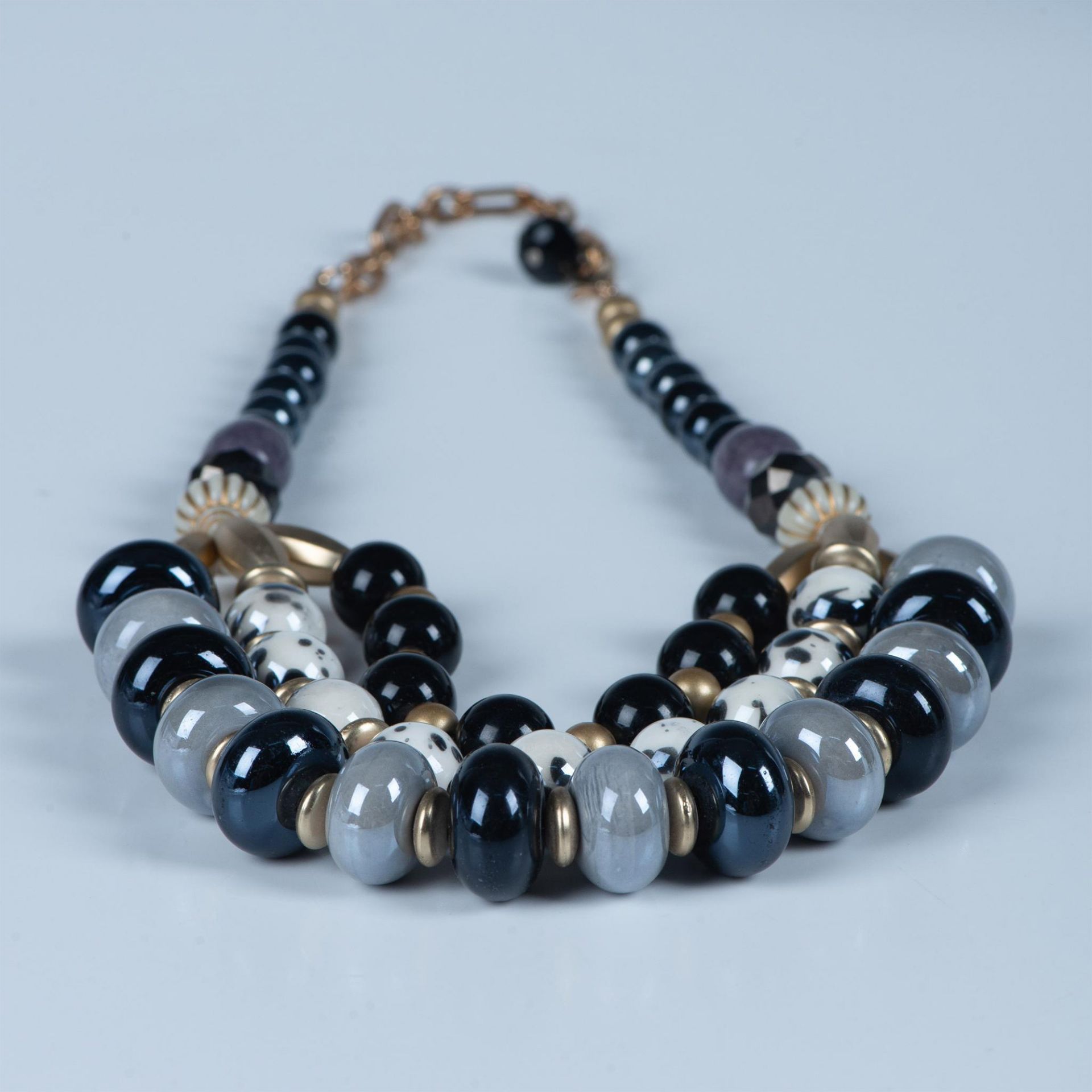 Bold Multi-Strand Blue, White & Gold Bead Necklace - Image 3 of 4