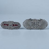 2pc Mid-Century Duette Art Deco Rhinestone Clip Brooches