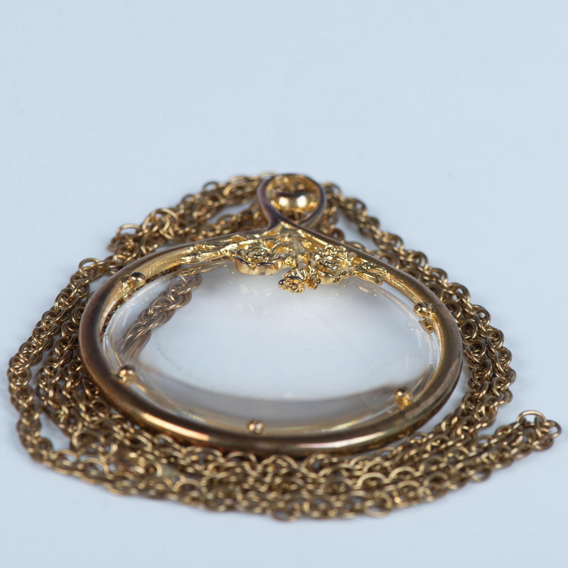 Vintage Gold Tone Floral Magnifying Glass Necklace - Bild 4 aus 4
