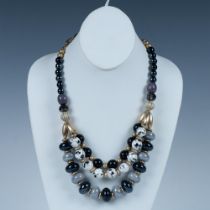 Bold Multi-Strand Blue, White & Gold Bead Necklace