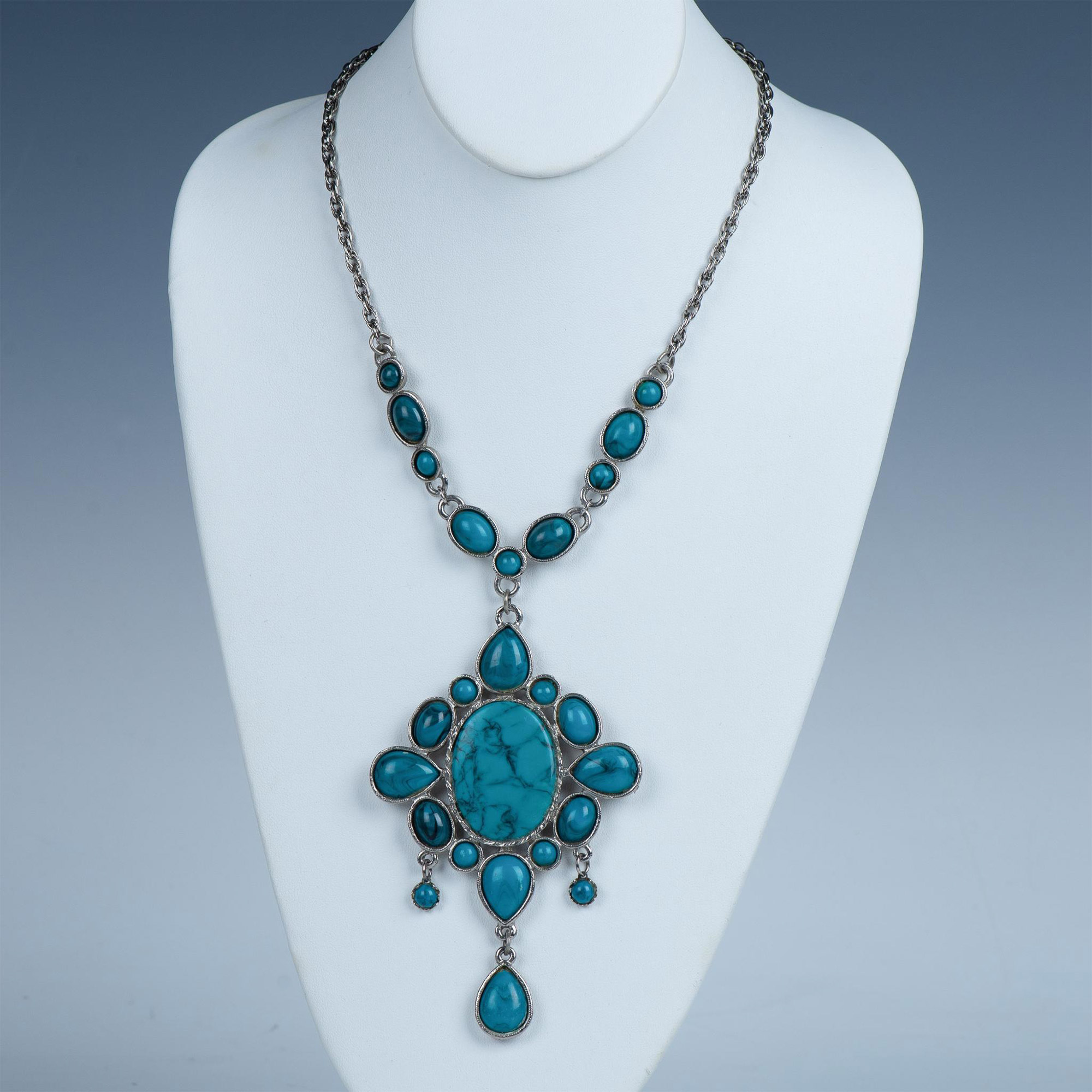 Bold Southwestern Faux Turquoise Pendant Necklace - Image 2 of 8