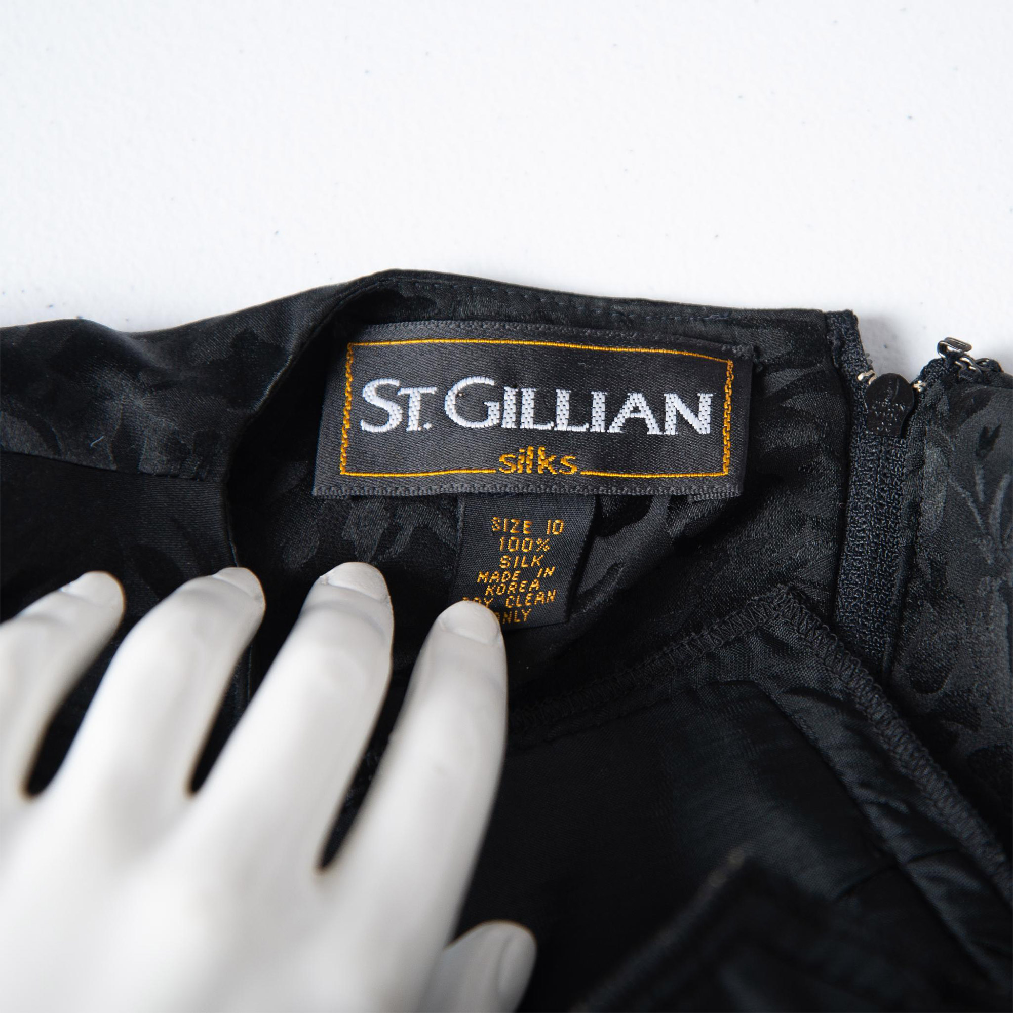 Vintage St. Gillian Black Silk Ruffled Dress, Size 10 - Image 9 of 9