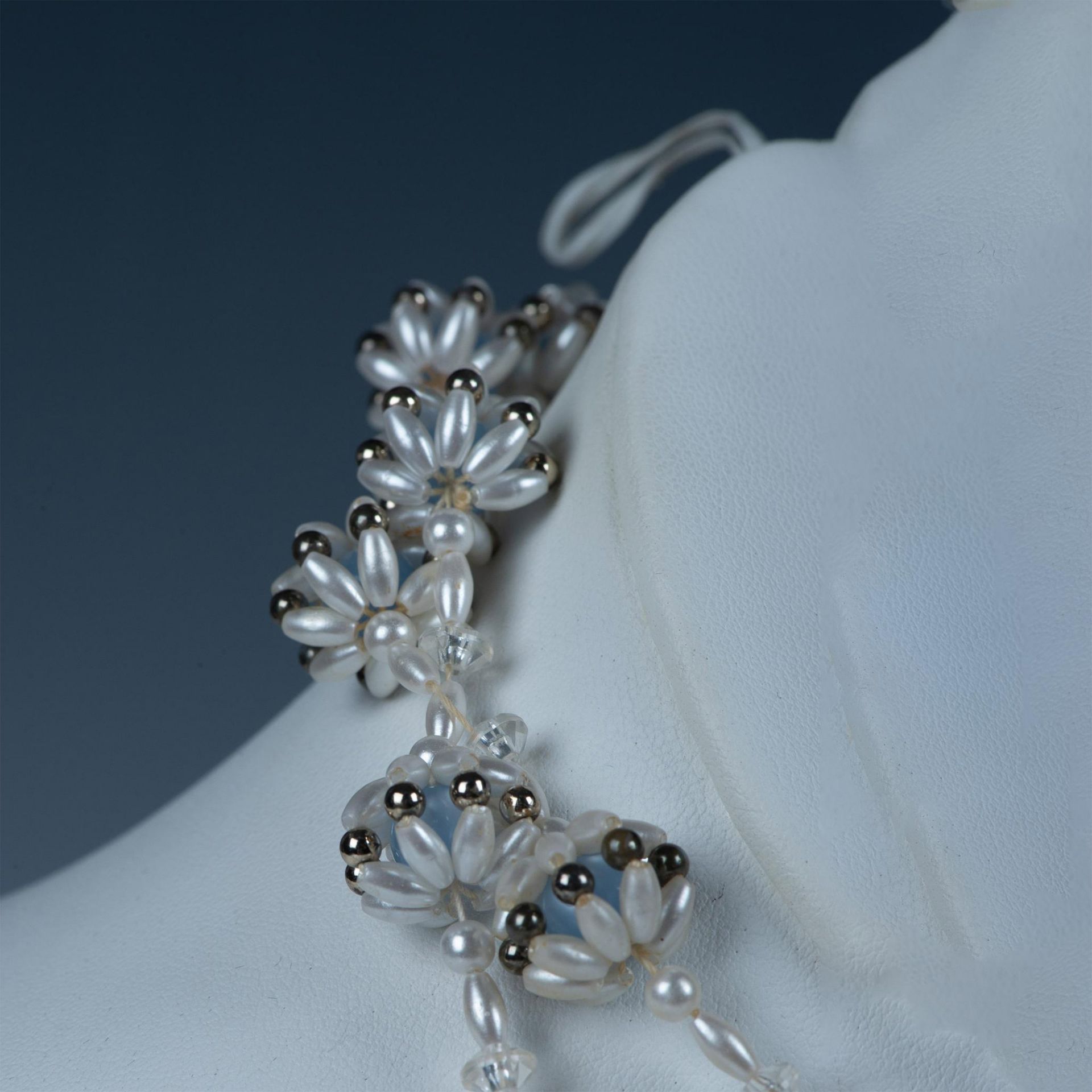 Elegant Long Faux Pearl Bead Cluster Necklace - Image 3 of 5