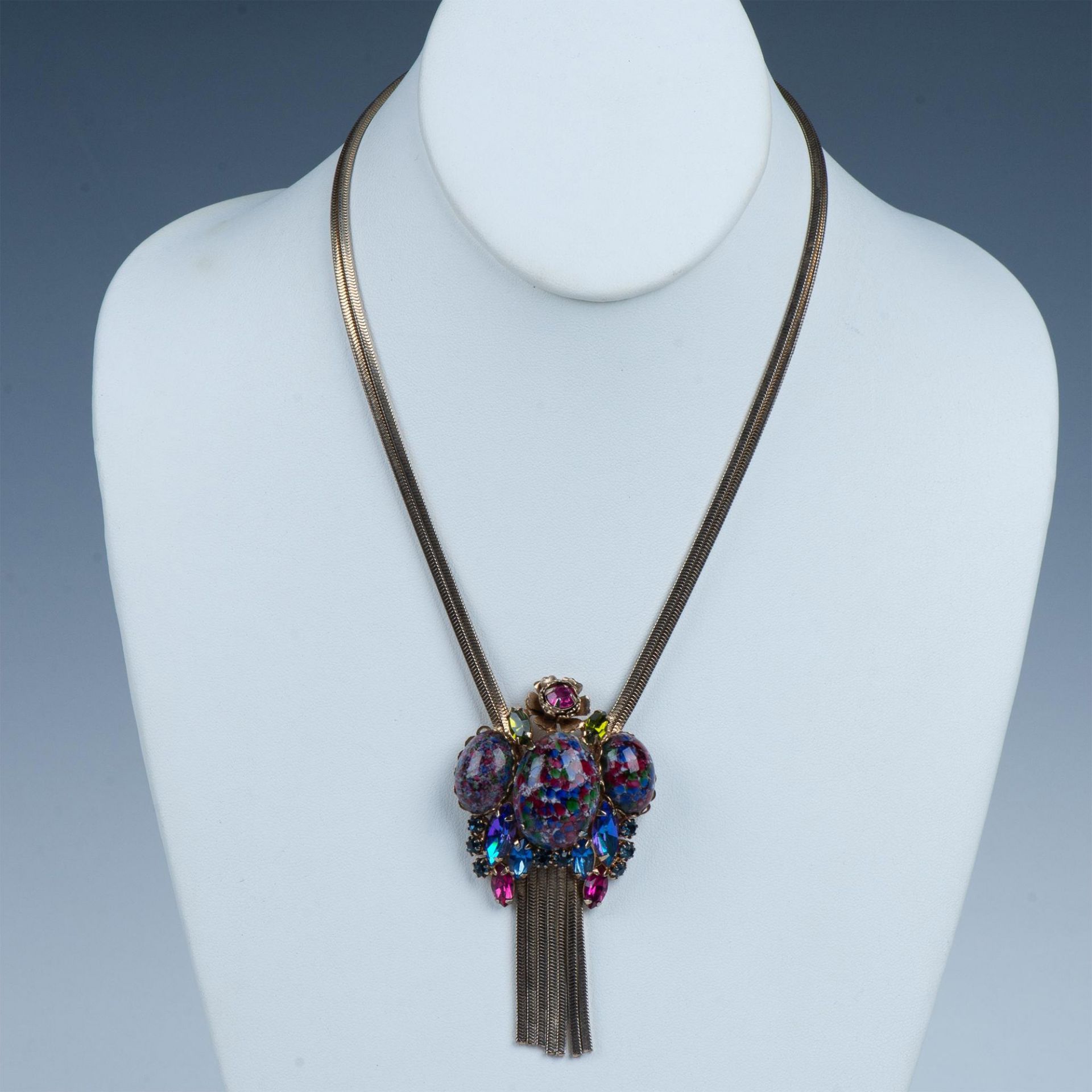 Fabulous Colorful Art Glass & Rhinestone Necklace - Image 3 of 5
