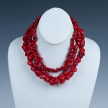 Bright Three-Strand Red Stone Necklace