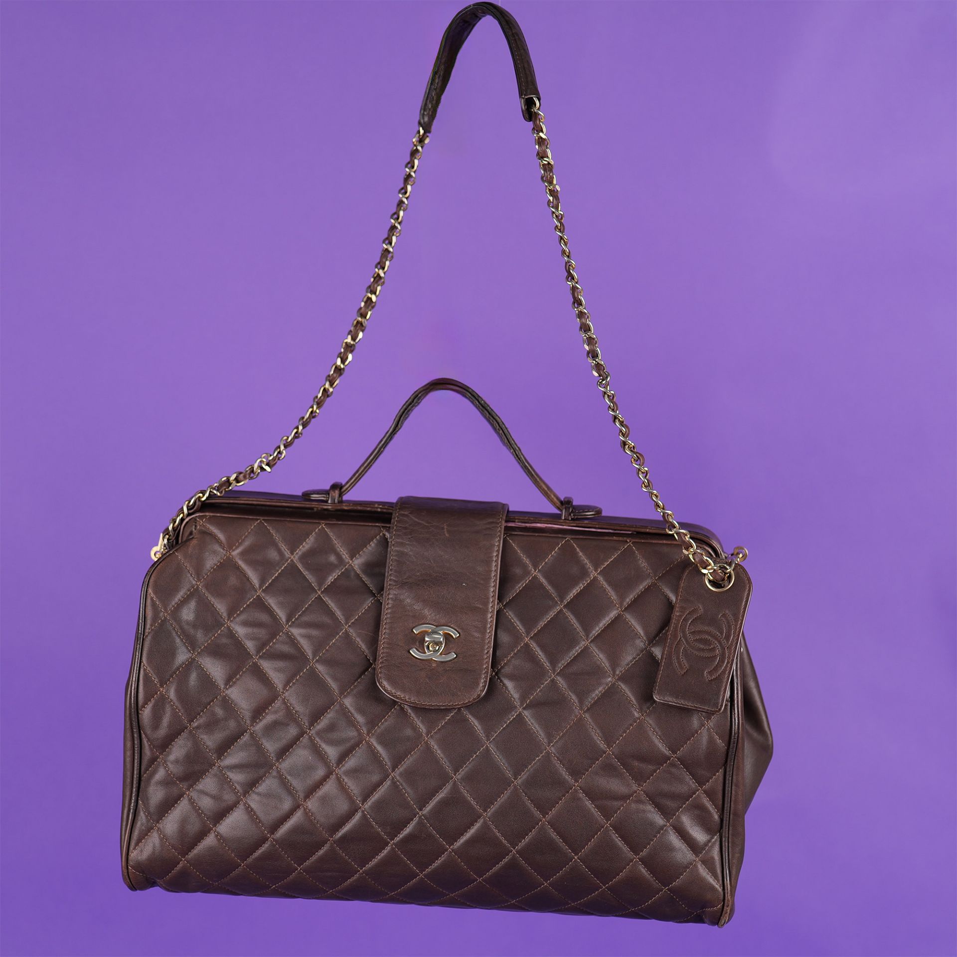 Authentic Chanel Brown Quilted Leather Large Doctor Bag - Bild 8 aus 13