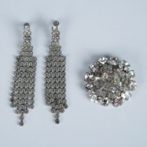 2pc Clear Rhinestone Brooch & Chandelier Screw-Back Earrings