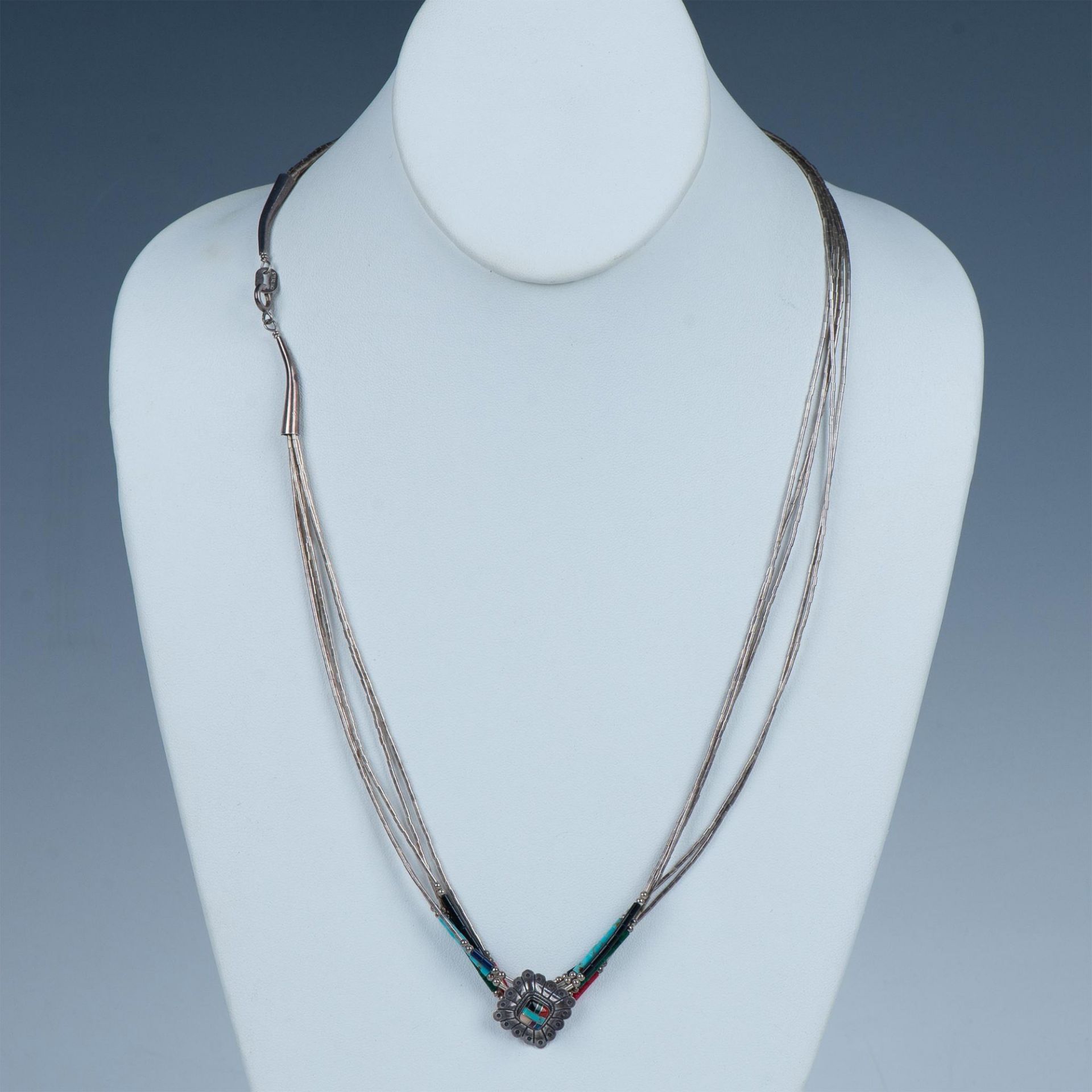 Native American Five Strand Sterling Multi Stone Necklace - Bild 2 aus 3