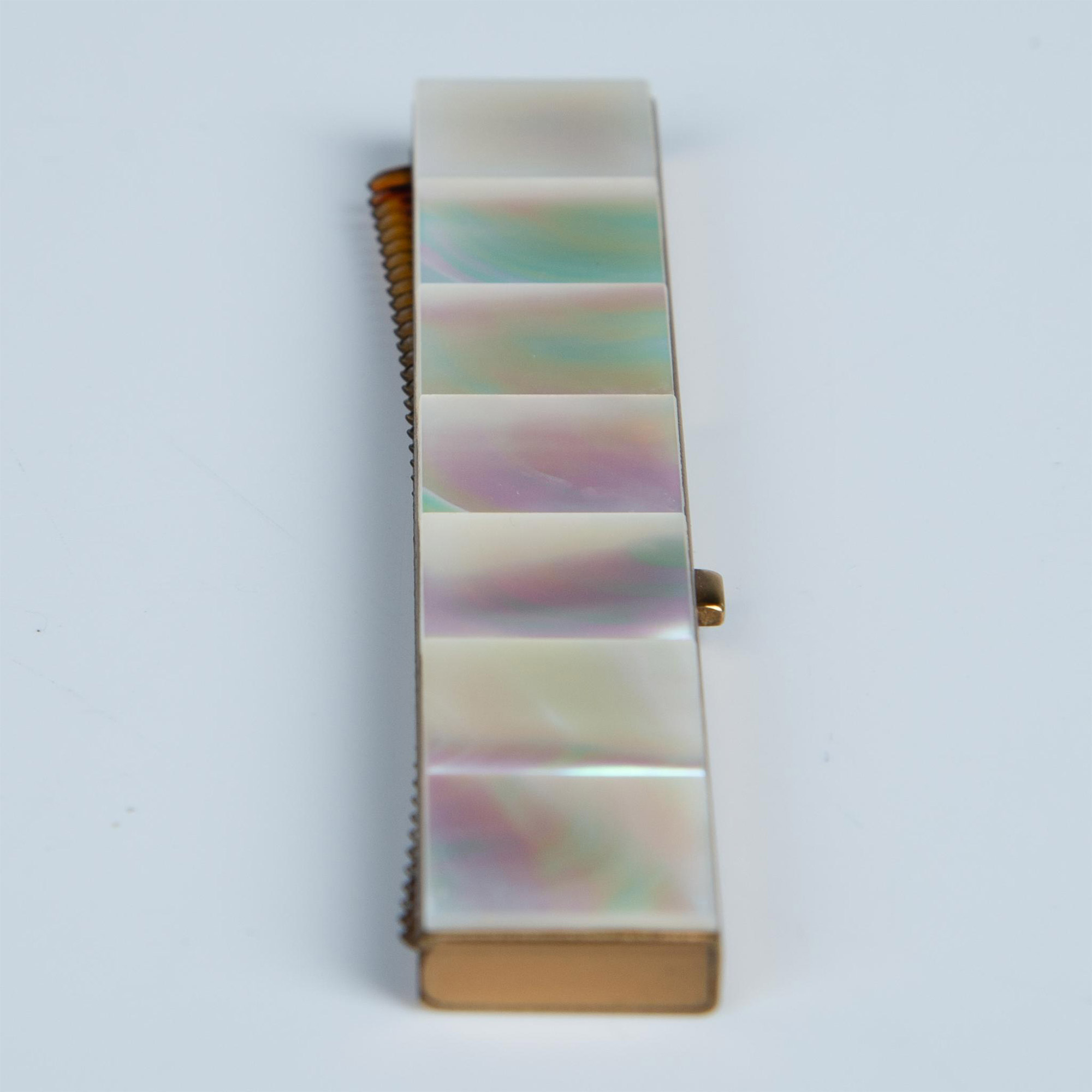 Vintage Gold Metal Mother of Pearl Retractable Comb Case - Image 4 of 6