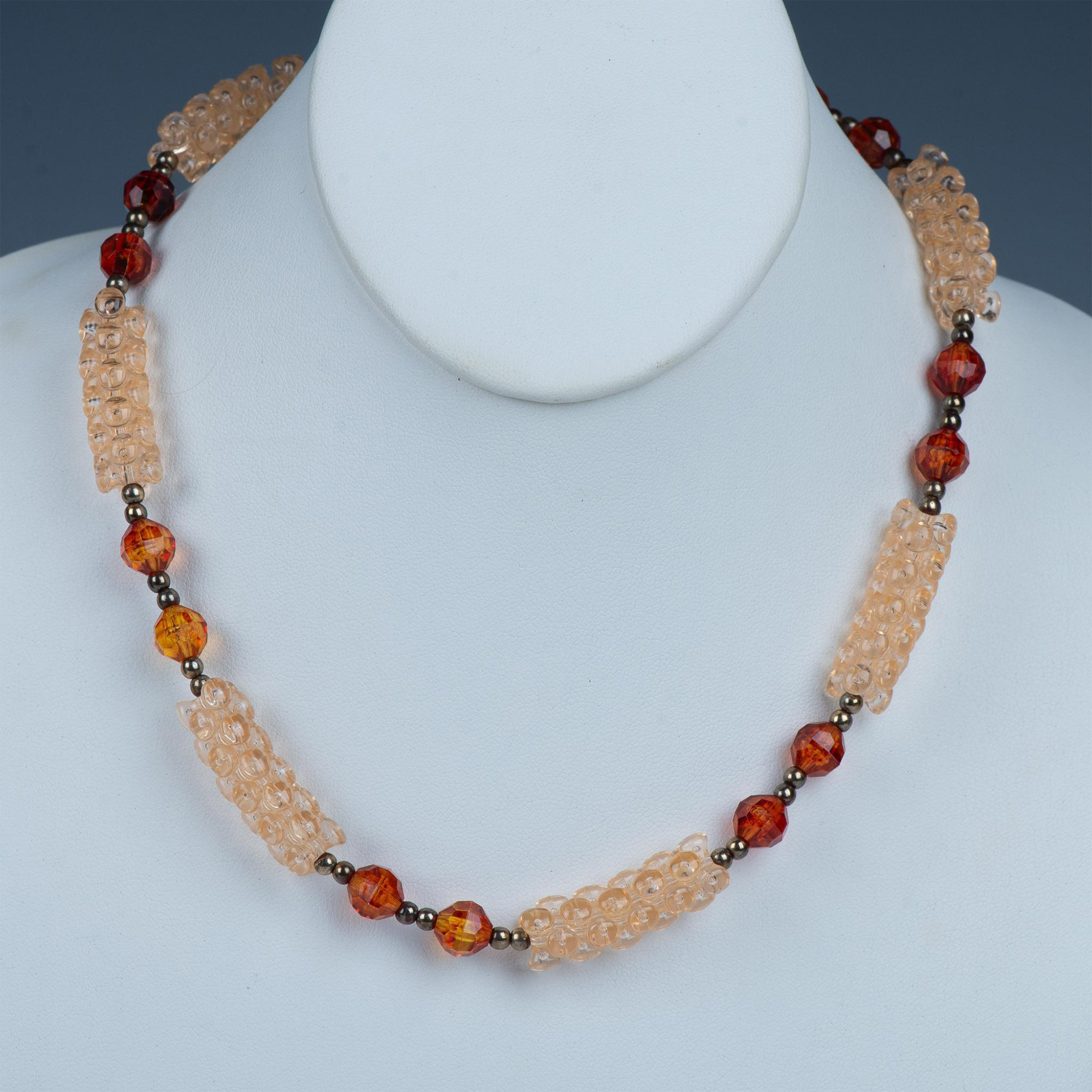 Cute Peach and Amber Colored Bead Necklace