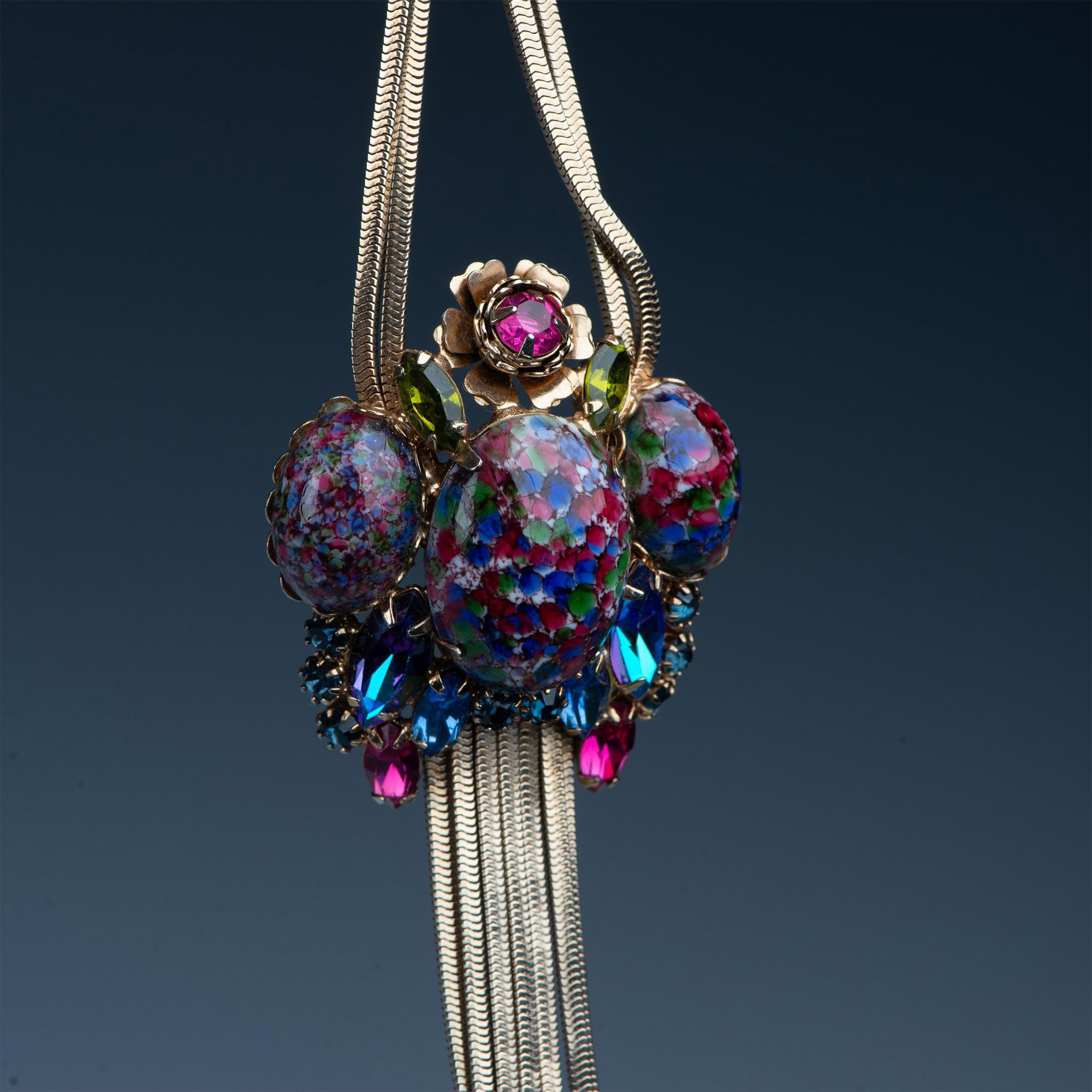 Fabulous Colorful Art Glass & Rhinestone Necklace