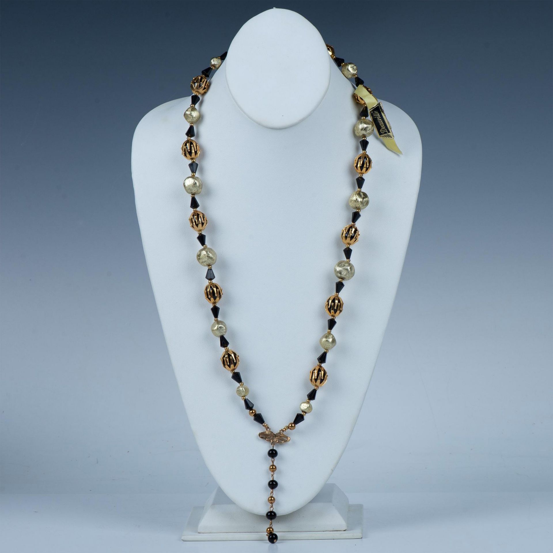 Mid-Century Goldtone Black Necklace & Clip-On Earrings Set - Bild 4 aus 6
