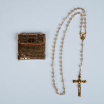 2pc Whiting & Davis Co. Gold Mesh Pouch and Christian Rosary