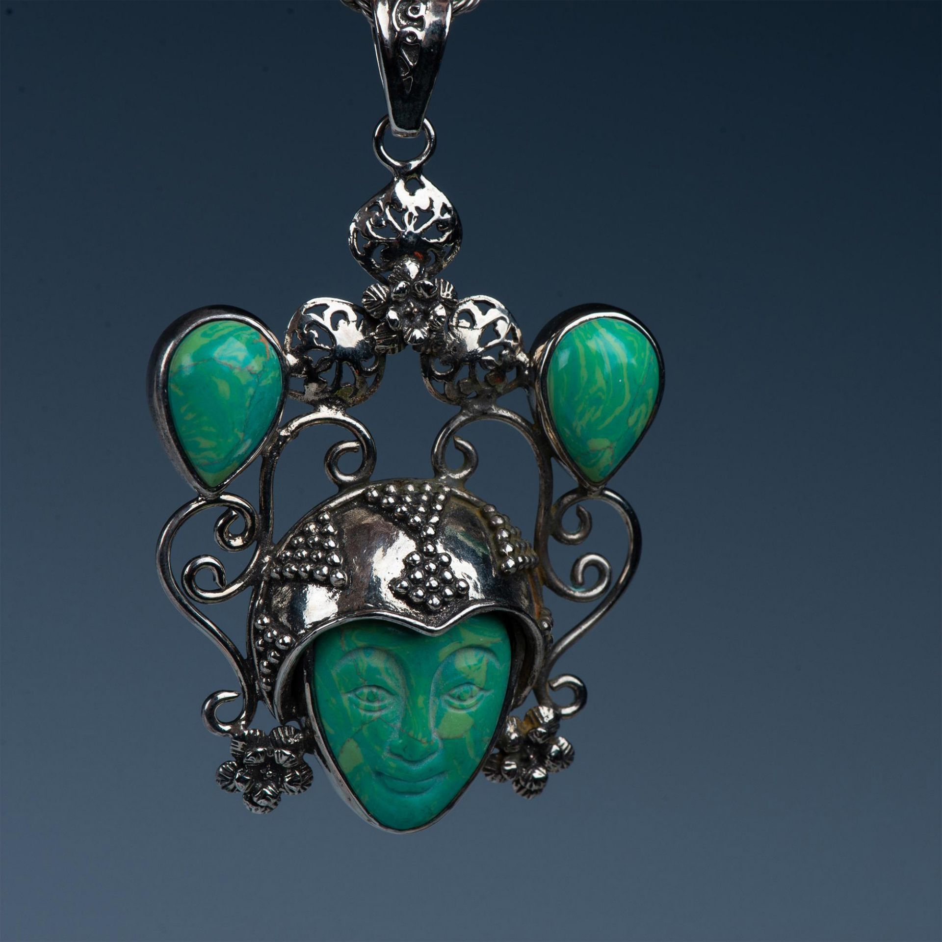 Mid-Century Sterling & Turquoise Bali Moon Goddess Necklace - Bild 3 aus 3