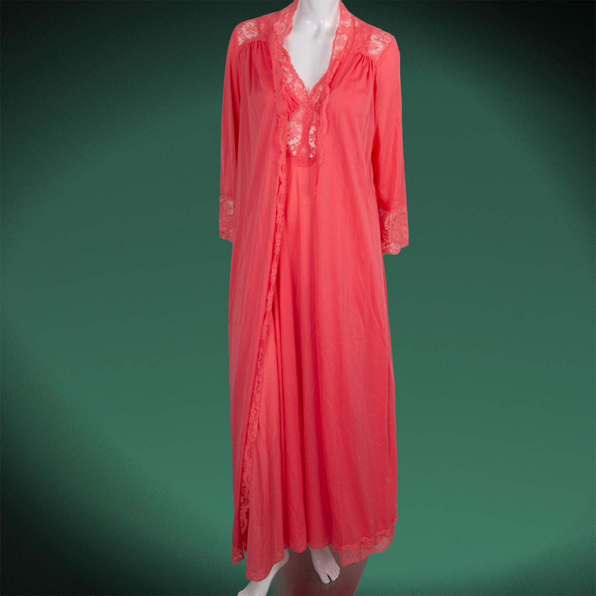 Vintage Olga Salmon Pink Gown & Robe, Size Small