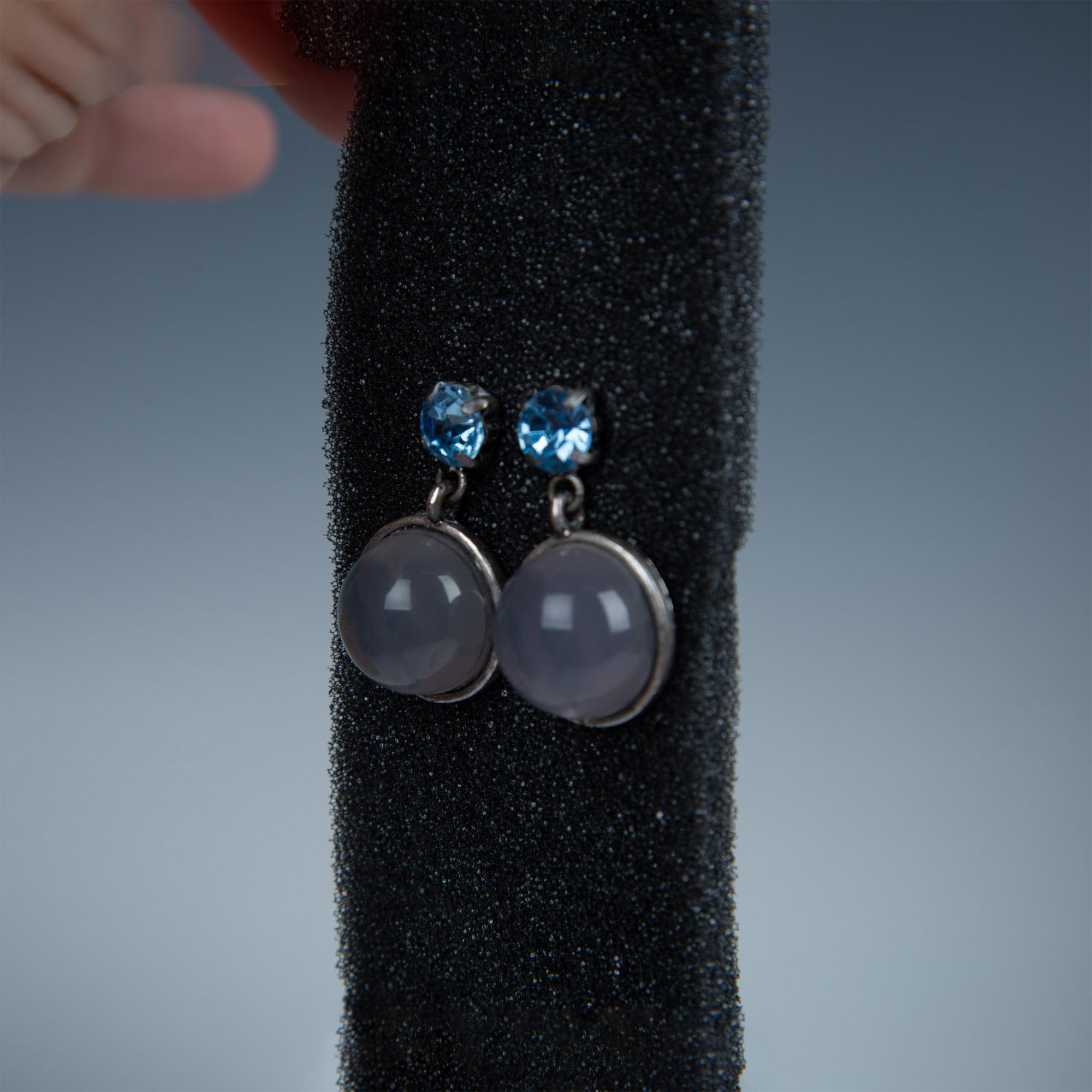 Silver Metal Blue Rhinestone Drop Earrings - Image 3 of 6