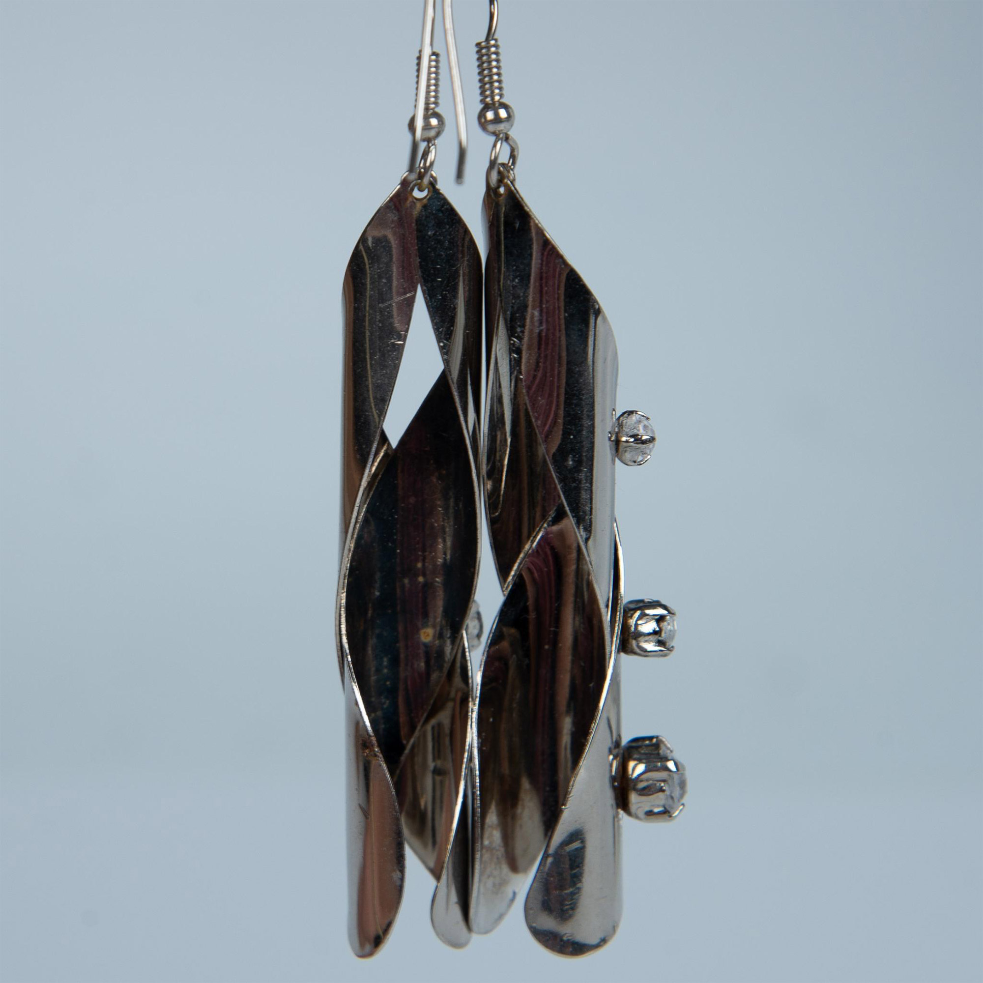 Silver Metal and Crystal Spiral Ribbon Earrings - Image 2 of 3