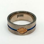 Harley Davidson Blue Stripe Titanium & Sterling Silver Ring