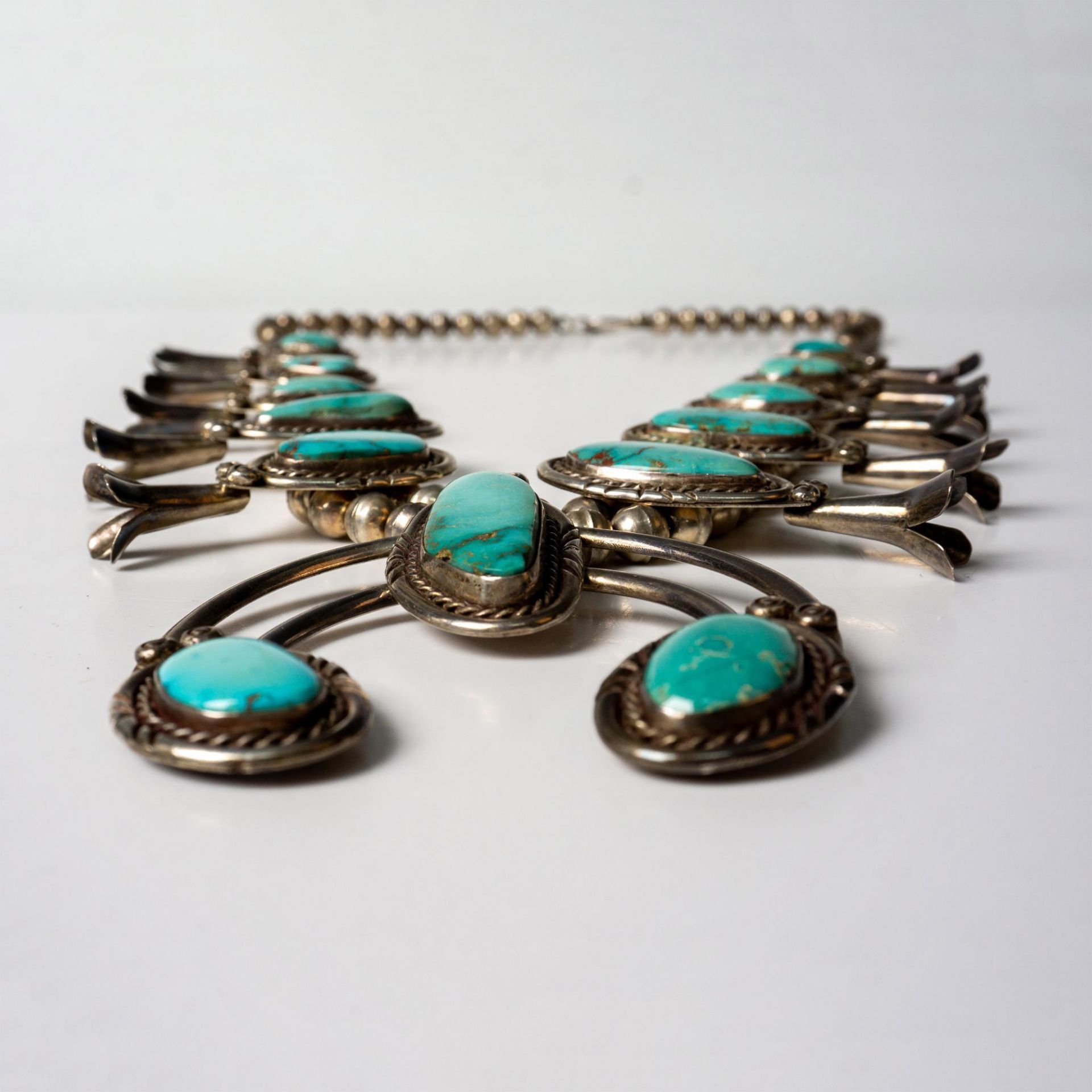 Navajo Sterling Squash Blossom Necklace - Image 2 of 5