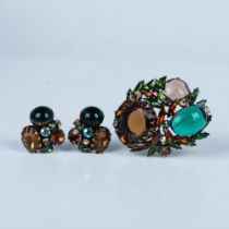 Beautiful Regency Rhinestone Clip-On Earrings & Brooch Set