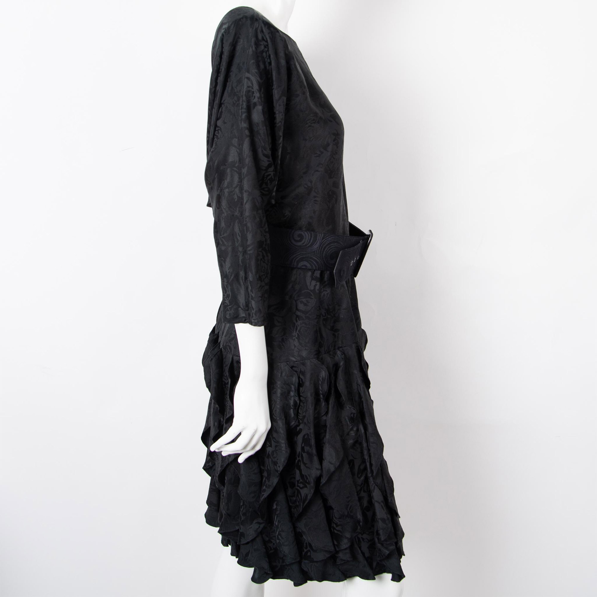 Vintage St. Gillian Black Silk Ruffled Dress, Size 10 - Image 5 of 9