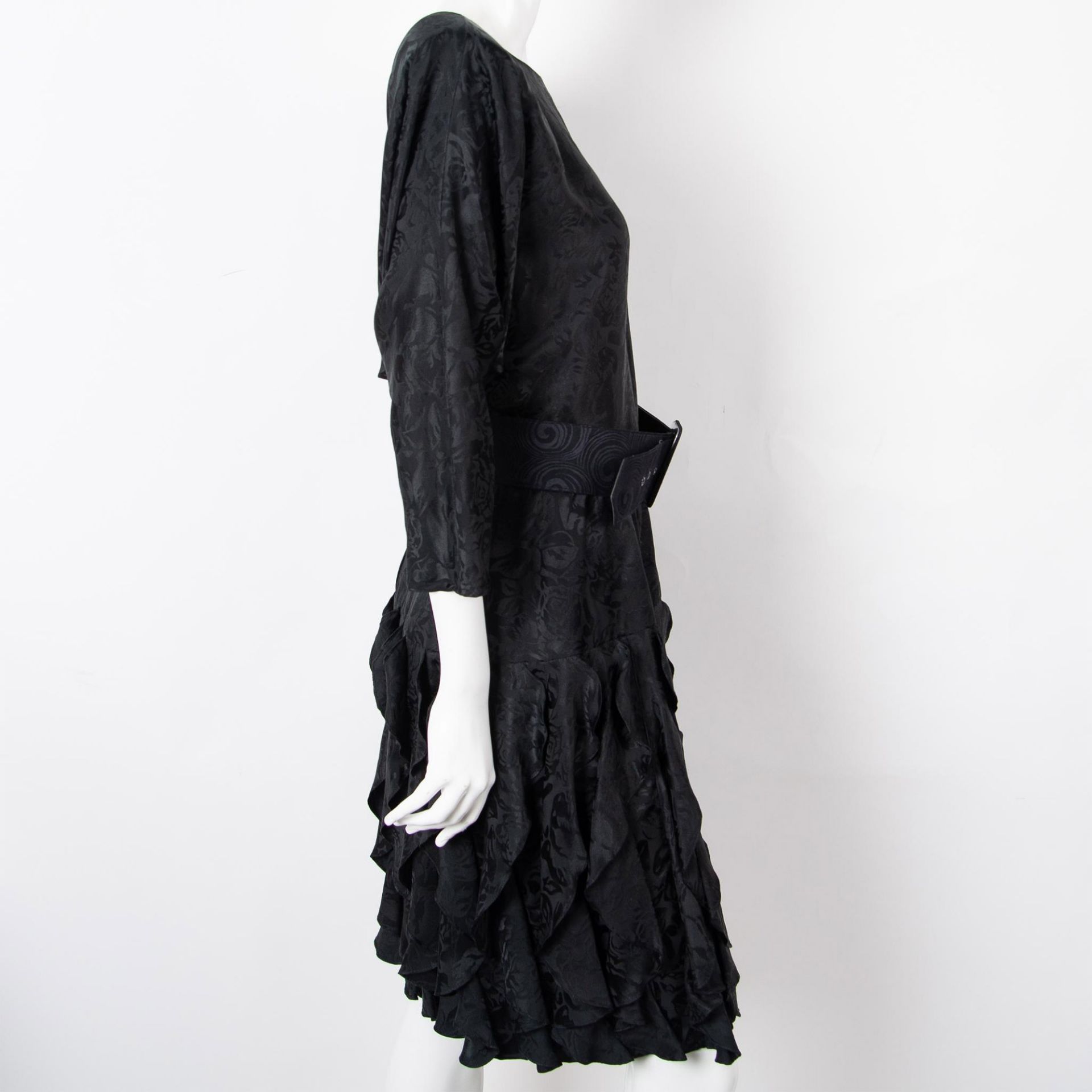 Vintage St. Gillian Black Silk Ruffled Dress, Size 10 - Bild 5 aus 9